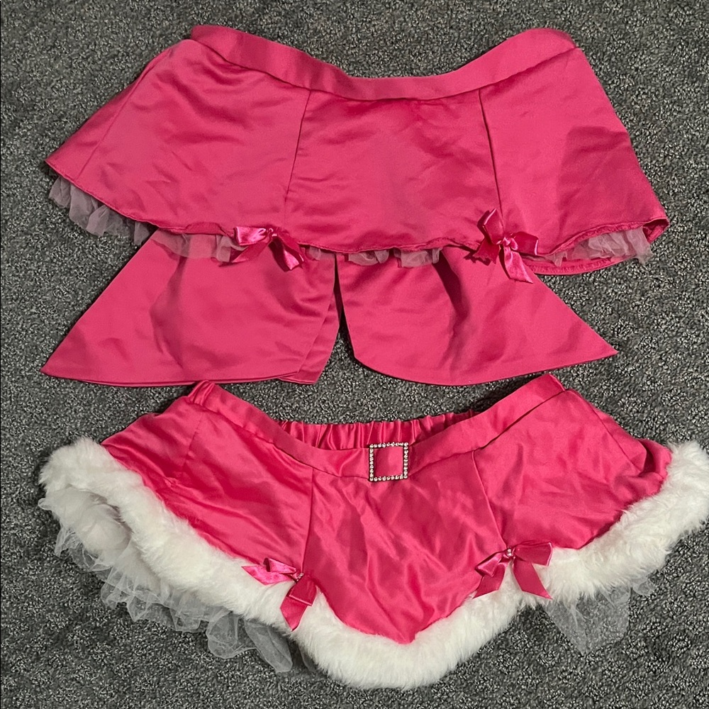 Two Victoria's Secret Pink Satin Santa skirts for Christmas
